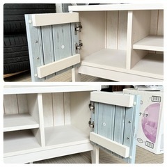 【美品‼️】定価14,990円 現行モデル♪ ニトリ 113cm幅ローボード(マリーナ) テレビ台 収納家具 ホワイトウォッシュ/ブルー♪の画像