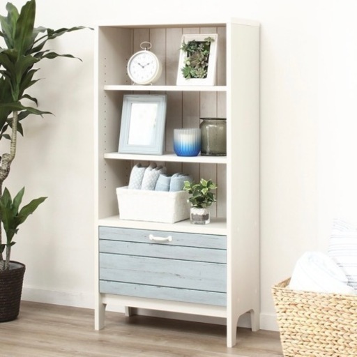 【美品‼️】定価19,990円♪ ニトリ 58cm幅フリーラック(マリーナ) オープンシェルフ キャビネット 多目的棚 ホワイトウォッシュ/ブルー♪