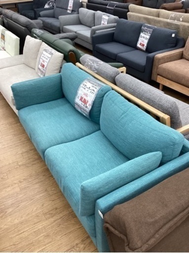 KA-78【新入荷　リサイクル品】ニトリ　2.5シーターソファ　ターコイズブルー