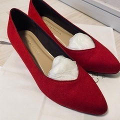 赤　パンプス　スエード　24.0㎝　美品