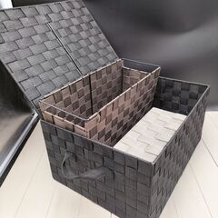 (M-2504IN15)◆収納ボックス◆3点◆W29cm×D39cm×H19cm◆ブラウン×ブラック◆の画像