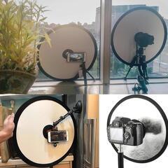 ♥️新品未使用♥️レフ板 折りたたみ 穴あき 夜景レフ 小型タイプ 銀面 黒面 両面タイプ 映り込み防止 料理 撮影 飛行機 電車 屋外撮影 写真撮影 商品撮影の画像