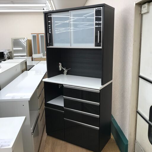 ★ジモティ割あり★ ニトリ 食器棚 ブラック H206×W100×D50 クリーニング済み KJ4271