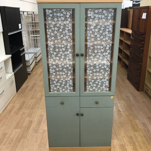 ★ジモティ割あり★  食器棚 カーキ×ブラウン H181×W81×D38 クリーニング済み KJ4273