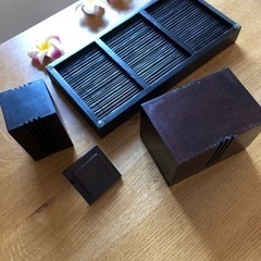 バリ職人によるチーク材の小物入れ3点セットの画像