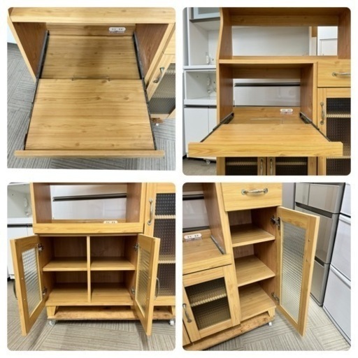 【超美品‼️】定価44,800円 ニッセン 90cm幅キッチンボード 食器棚 収納家具 レンジ台 木目調ブラウン♪