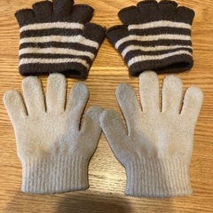 【USED】☆２枚重ね手袋☆ブラウン×ベージュ☆暖かい☆の画像