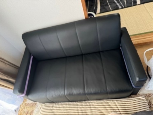2人掛け ソファー レザー ブラック