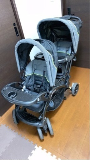 二人乗りベビーカー　双子　ワンタッチ　レインカバー付き