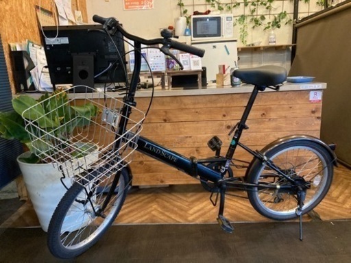 【前輪タイヤ新品！LEDオートライト】6段変速　20インチ折りたたみ自転車　ブラック×ブラウン