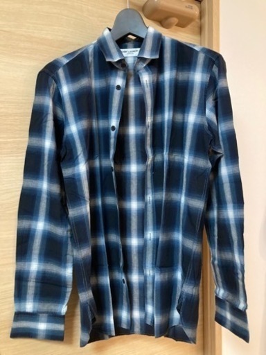 SAINT LAURENT PARIS  チェック総柄シャツ ブルー ホワイト