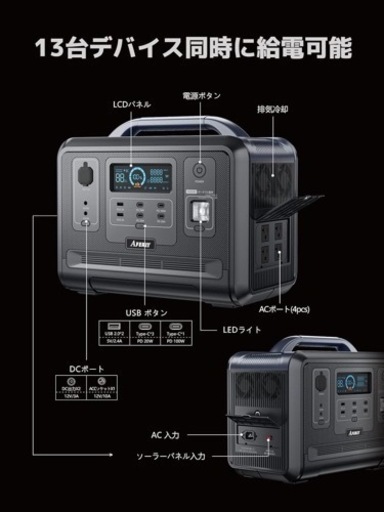 新品 ポータブル電源 1200W 1248Wh 大容量 蓄電池 防災 発電機