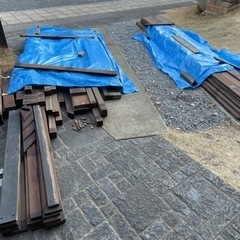 3m x 6.8 m ウッドデッキデッキ解体材 パーツ抜け無し（ウリン？） 古木 コーススレッド ステイン塗料おまけの画像