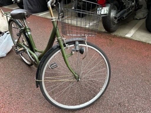 【防犯登録解除済】カーキ色　ギア付き自転車