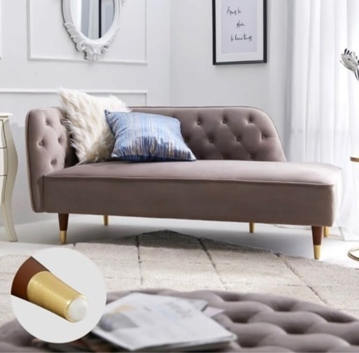 LOWYA ソファ 2人掛けLOWYA ソファ 2人掛けソファ カウチソファ ベルベット調 天然木 カウチソファ ベルベット調 天然木