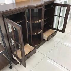 ★ジモティ割あり★  回転サイドボード ダークブラウン H100.5×D46×W133 クリーニング済み HJ2042