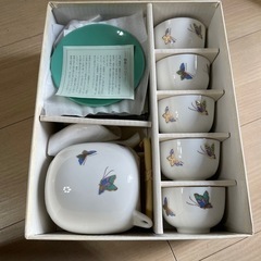 茶托付茶器セット　5個ずつ　陶器　急須あり　蝶の画像