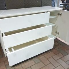 NITORI 3段 ローチェスト FOW120LC 幅119.6cm 白 鏡面仕上げ ニトリ