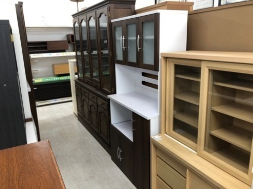 引き扉レンジボード ホワイト×ブラウン【トレファク堺福田店】