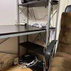 DORIS ラック付パソコンデスク 木製天板 ウォルナット 1200×600の画像