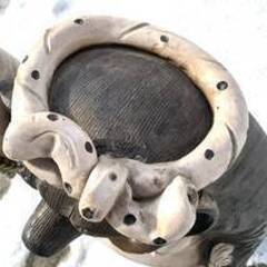 ■縁起物 信楽焼 特大約73cm 狸 たぬき 置物 開運 徳利に通い帳 八相縁起 招福開運 ※徳利にヒビ ■福井県福井市の画像