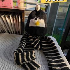 ブラウンコンビ　シンプルとんがり帽子　ニット帽　可愛いマフラー　韓国風