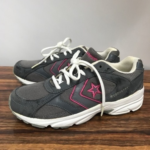 N2401-828 CONVERSE ランニングシューズ グレー/ピンク サイズ:24.5cm キズ汚れ有り