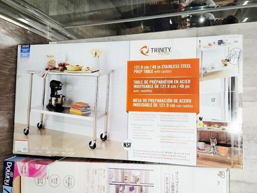 【店頭引き取り限定】TRINITY キッチンワゴン ステンレススチール製 NSF認証ホイール付きプレップテーブル トリニティ　トリニティキッチンワゴン　キッチン雑貨　ステンレス　ステンレス製キッチンワゴン