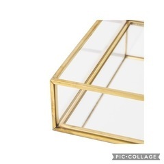 新品未使用　ガラス　ミラー　トレイ　皿　真鍮の画像