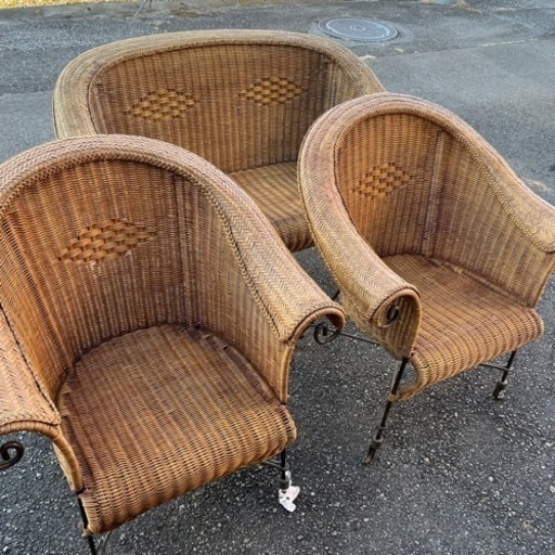 野外チェア　椅子3点セット　おしゃれ　編み