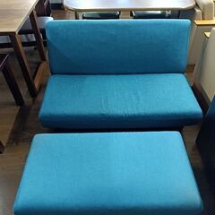 ニトリ　オットマン付き青布張りソファーベッド『中古美品』の画像