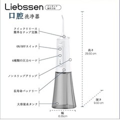 口腔洗浄器 Liebssen 口腔洗浄機器 携帯型容量300ML 6 水強度 5段階調整 IPX7防水 USB充電式 -ホワイトの画像