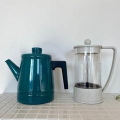 （お取引き終了しました）ホーローコーヒーケトル、フレンチプレス、...