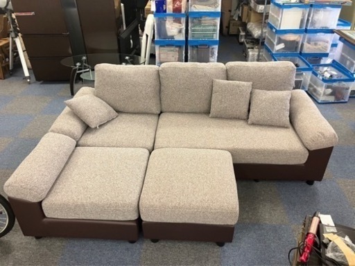 【中古美品】カウチソファ 3人掛け オットマン付き 分割可能 ブラウン系