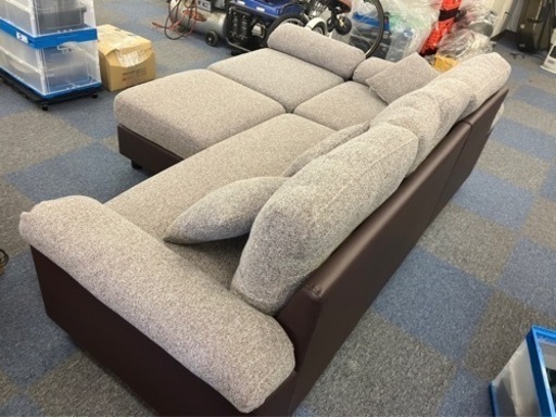 【中古美品】カウチソファ 3人掛け オットマン付き 分割可能 ブラウン系