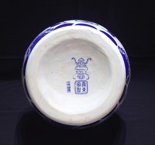 嶺東窯製 小琦 作 染付 瓢形 大壺 花入 花瓶 高さ約57cm 置物 中国美術