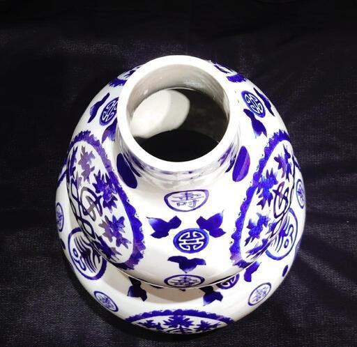 嶺東窯製 小琦 作 染付 瓢形 大壺 花入 花瓶 高さ約57cm 置物 中国美術