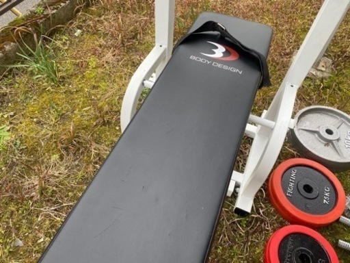 BODY DESIGN ベンチプレス セット ラバープレート メーカーバラバラ ウエイト全70kg バーベル ダンベル シャフト 中古