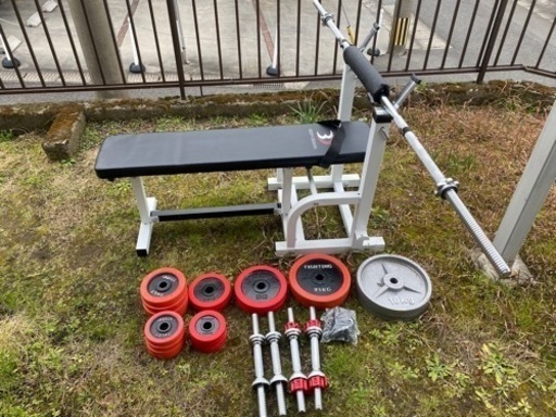 BODY DESIGN ベンチプレス セット ラバープレート メーカーバラバラ ウエイト全70kg バーベル ダンベル シャフト 中古