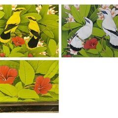 バリ絵画 熱帯花鳥 特大サイズ 横135×縦85㎝ アートパネル 額付き インテリア バリアート  西岡店の画像