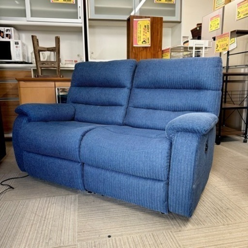 【超美品‼️】定価99,900円♪ ニトリ 153cm幅2人掛け電動リクライニングソファ ラヴソファ 布製ブルー♪