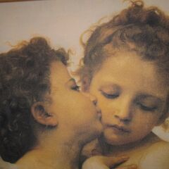 R520 イタリア製 布プリントアムールとプシュケ ファーストキス 絵画  人気 Usedの画像