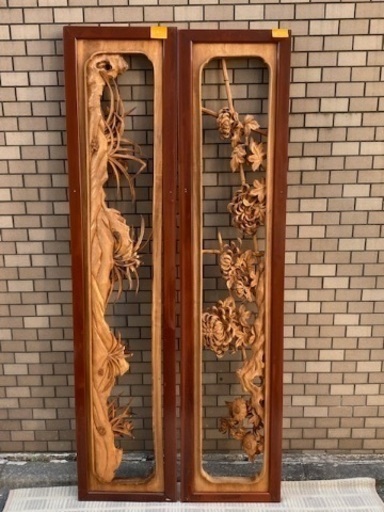 ◎お値下げしました‼️ 【断捨離中】 早い者勝ち‼️ ① 越中井波彫刻 名工 今井徳造 作 木彫欄間 一対 建具