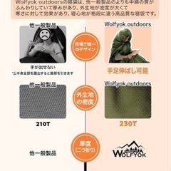 wolfyok outdoors寝袋1.1k カーキの画像