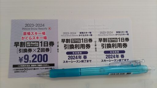 苗場スキー場　かぐらスキー場　１日券引換券　２枚
