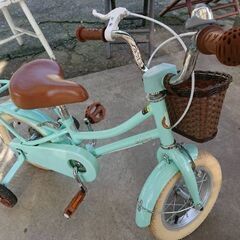 【決まりました】補助輪付きSTITCH自転車12インチ　3〜6歳　かわいいミントグリーンの画像