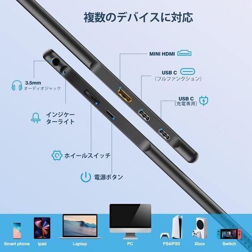 モバイルモニター 15.6インチ モバイルディスプレイ 1920x1080FHD ゲーミングモニター 高輝度400nits 非光沢IP