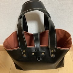 国産⭐️他のサイト引合有り⭐️早いもの勝ち◆アンティーク金古美ブラックレザートートバッグ　作家手作りの一点ものです★　本革日本製帆布鞄ハンドメイドの画像
