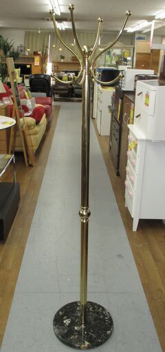 R225 ゴールド色 コートハンガー　ポールハンガー 大理石ベース アンティーク、直径36cm Used