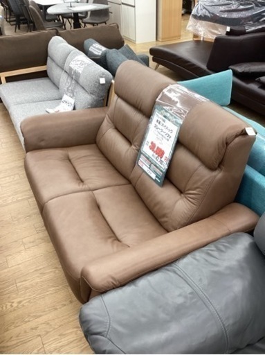 KB-3【新入荷　アウトレット】本革/ハイバック　2シーターソファ　ブラウン